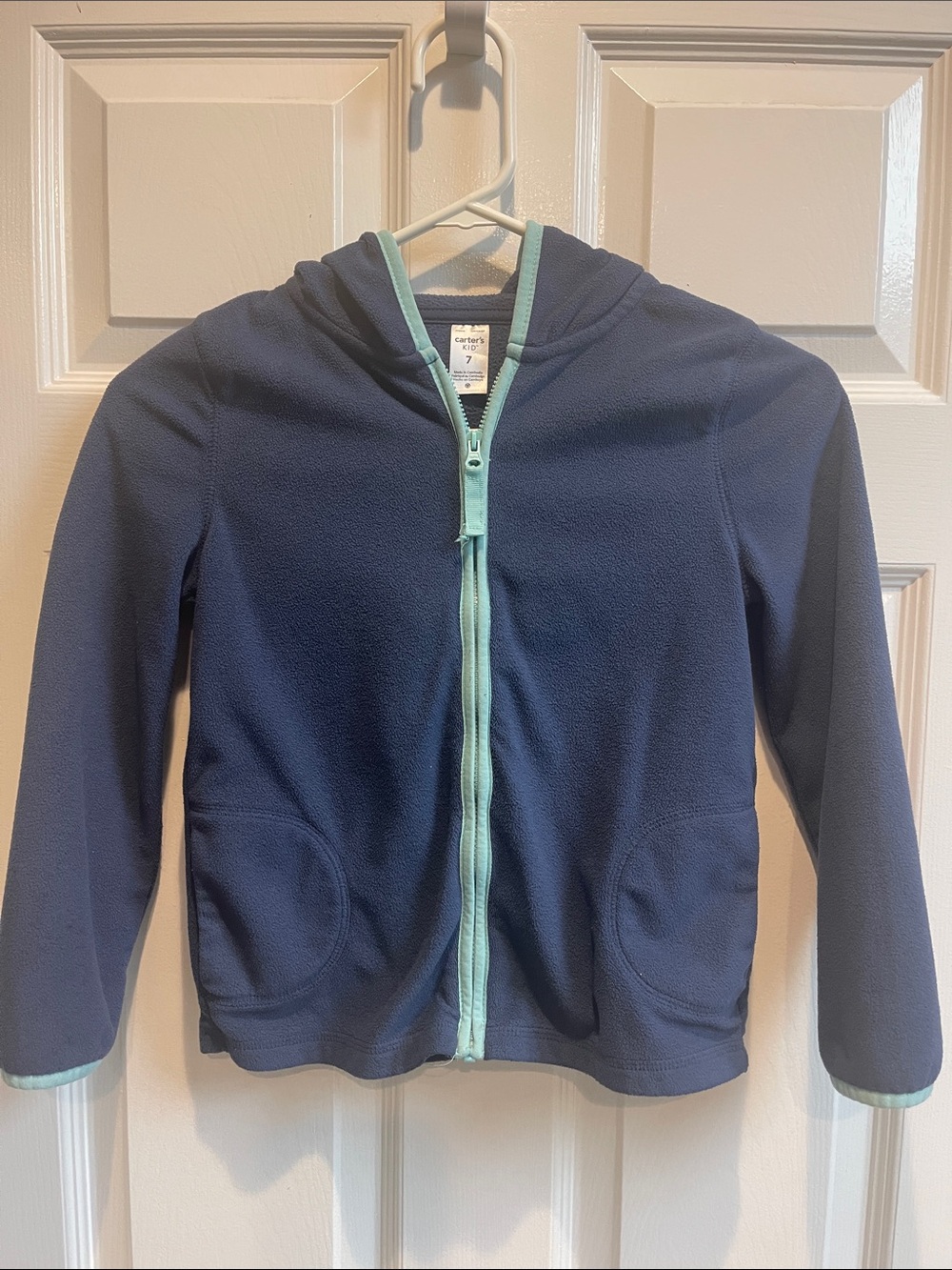 Carter's Navy Hooded Fleece Jacket with Mint Trim